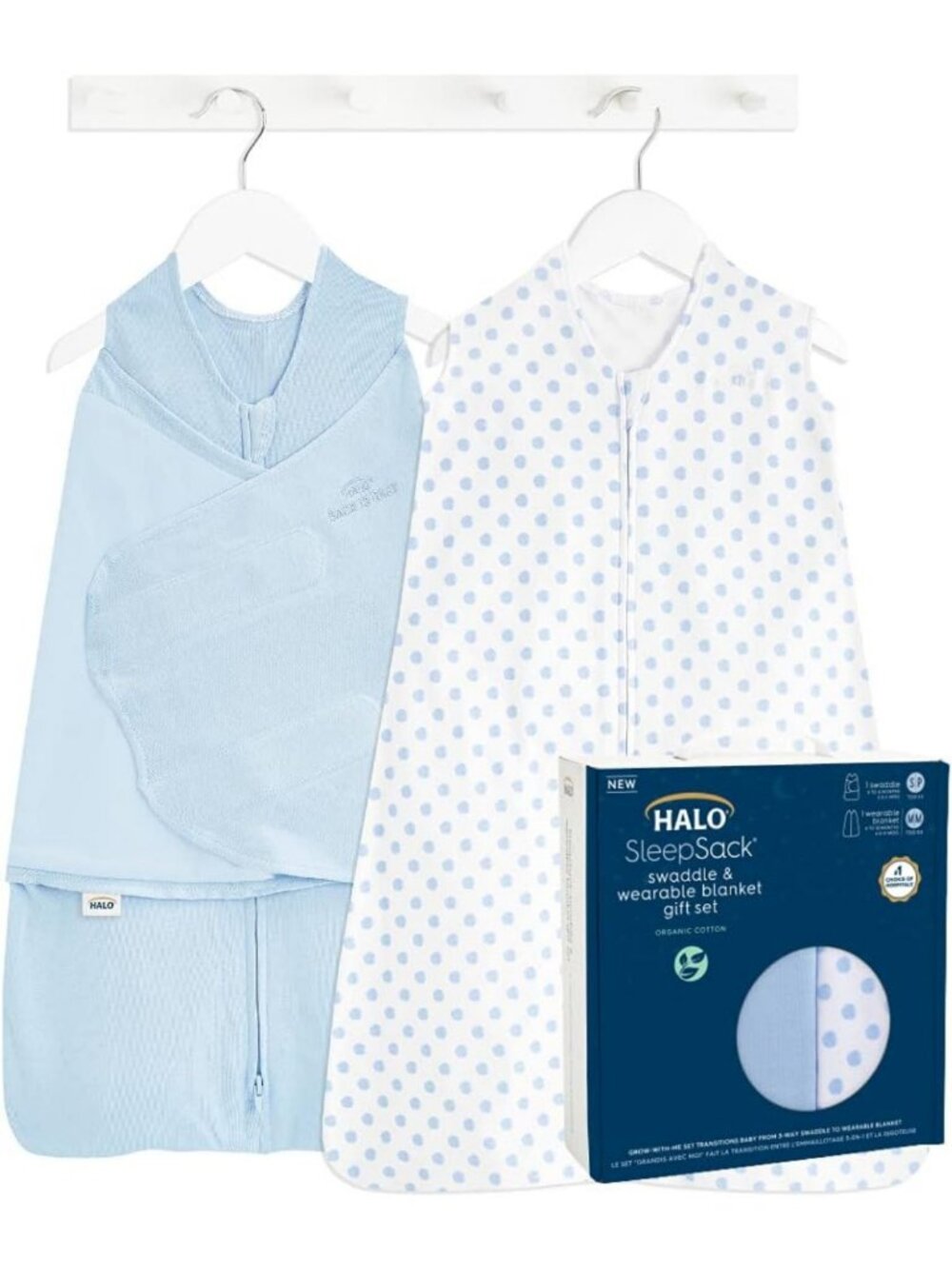 Organic Cotton Swaddle & Wearable Blanket Set 3-12 Months, 2-Piece Gift Box